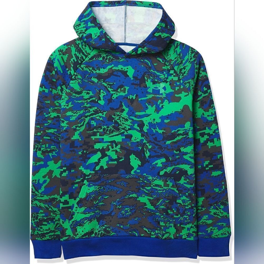 Under Armour Boys‎ Rival Fleece ABC Camo Hoodie Green Blue Size Youth M